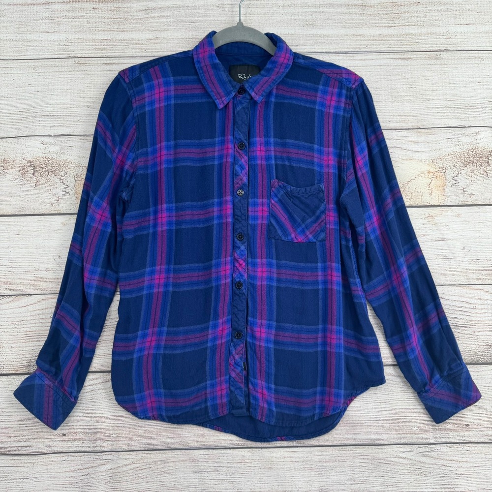 Rails Tatum Button Down Women Small Navy Ultraviolet Plaid 1127-561-097